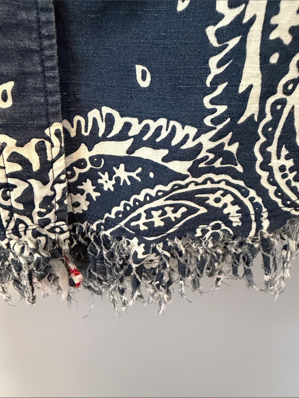 Tizzie Oversized Navy Paisley Fringe Hem Shirt Boho Linen Cotton Blend - Picture 8 of 13